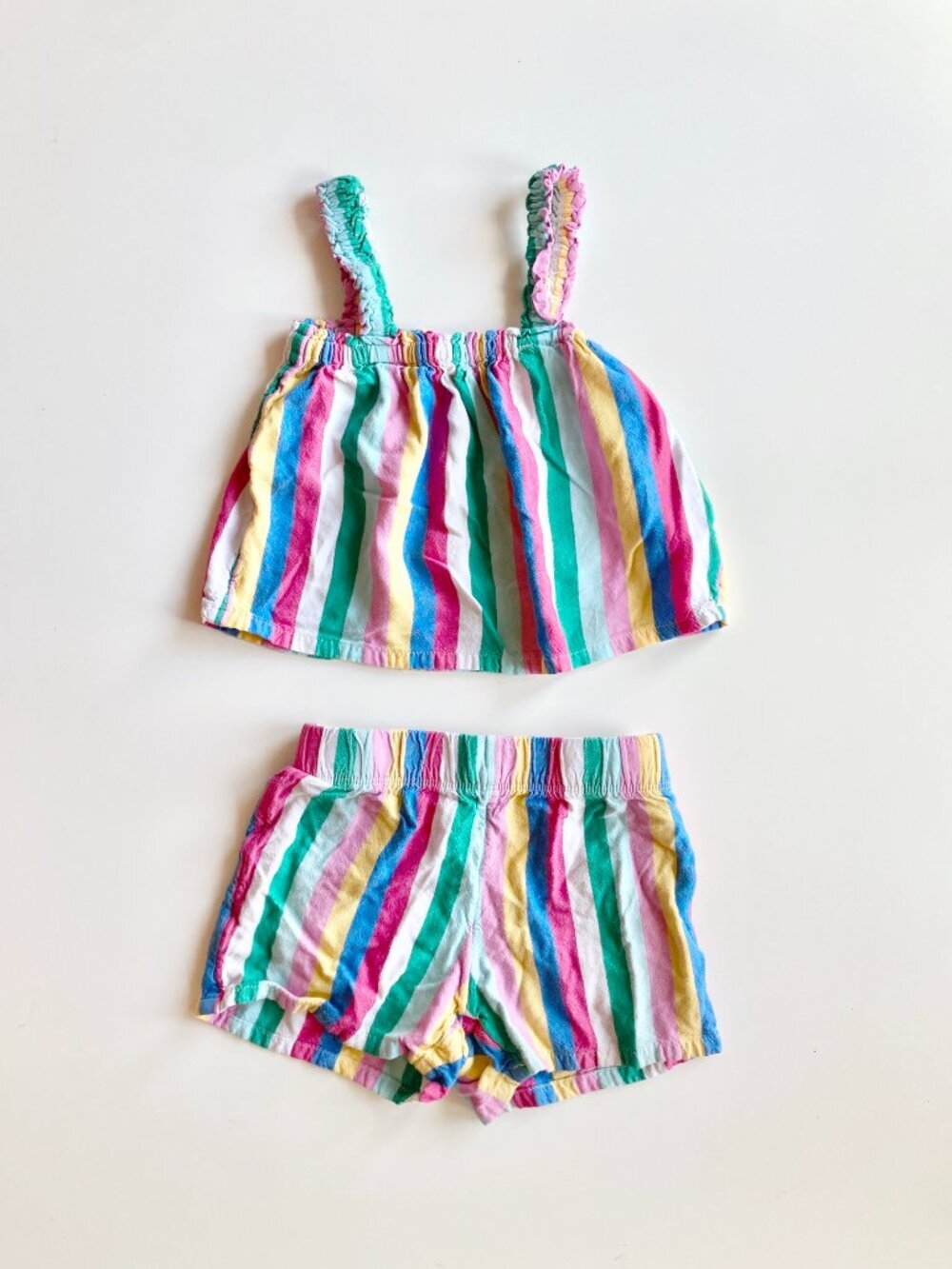 Girls' 2pc JOE FRESH Rainbow Striped Viscose Crepe Tank Shorts Set, Size 4T